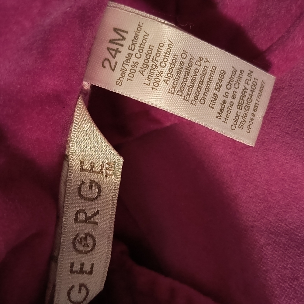 𝅺george Pink Little Girl Velour Coat For 24 monts - Picture 11 of 13